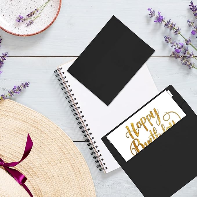 50Packs A2 Black Envelopes 4x 5 Inch Card Envelopes,Self Seal for Weddings, Greeting Cards，Mailing， Invitations, Photos, Postcards