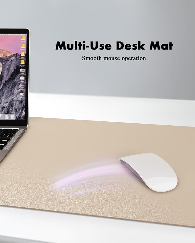 YSAGi Double-Sided Desk Pad, 31.5"x15.7" Leather Desk Mat, Eco Cork Desk Pad Protector,Large Mouse Pad,Waterproof Desk Blotter for Office/Home (Beige/Cork)