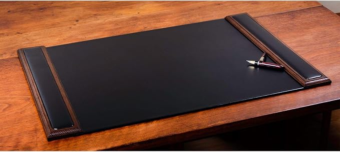 DACASSO Wood & Leather Desk Pad - Luxury Leather Desk Blotter for Writing - Padded Executive Desk Surface Protector - (Walnut & Black, 25.5” x 17.25”)