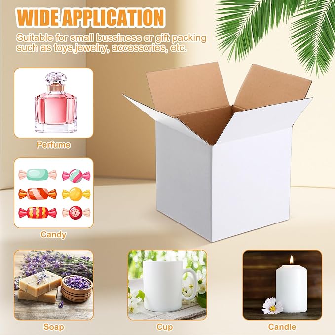 Yeaqee 120 Pcs 4 x 4 x 4 Inch Shipping Boxes Corrugated Cardboard Small Shipping Boxes for Packaging Mailing Packing Moving Small Business Storage Crafts Gifts (White)