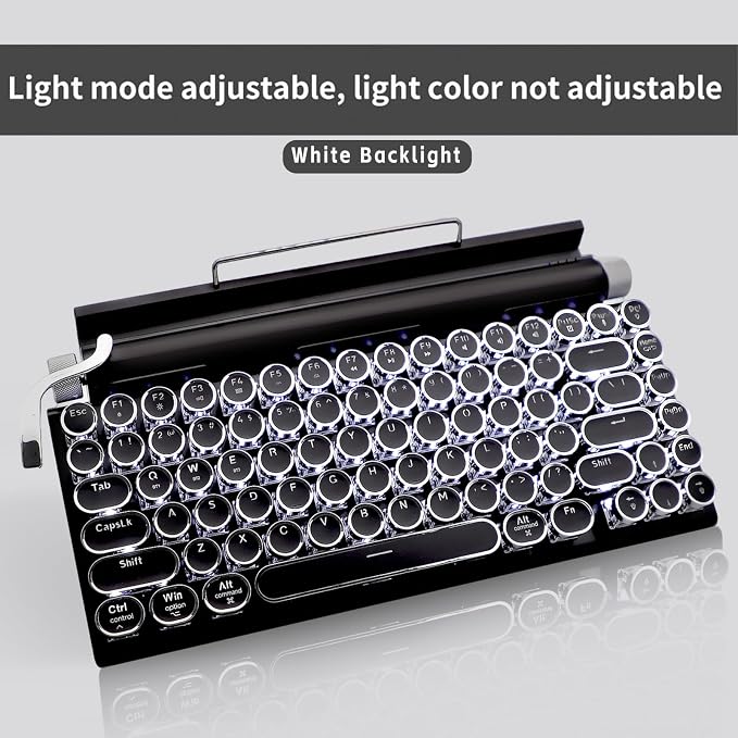 Adventurers Typewriter Style Retro Mechanical Keyboard, White Backlight, 83 Key Bluetooth 5.0 Blue Axis Compatible with Desktop, Laptop, Mac and Mobile, Black, 12.3 x 6.6 x 1.6 Inches