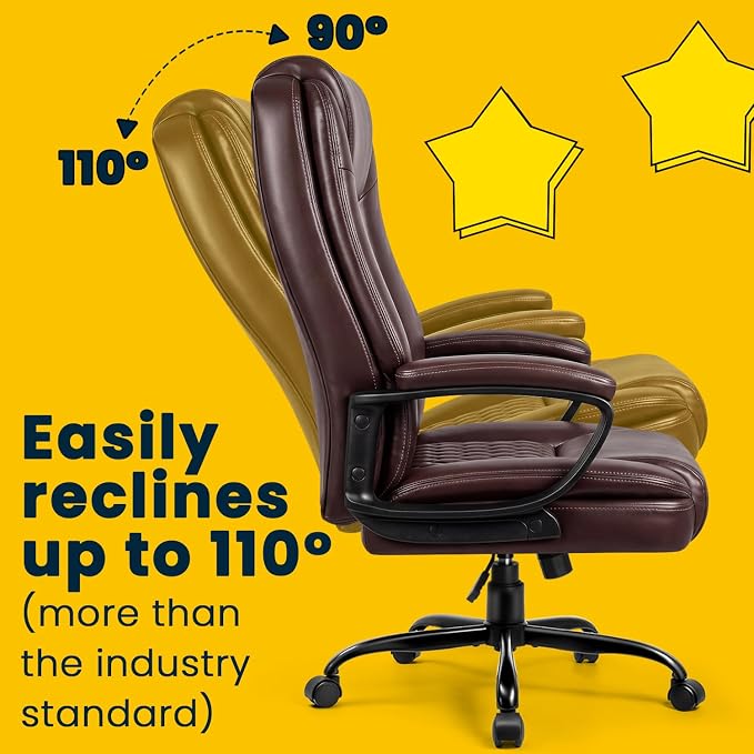 Leather Office Desk Chair,Ergonomic Office Chair with Lumbar Support,Computer Chair,Executive Leather Chair with Padded Flip-up Arm,Adjustable Armrests, Black,275LBS