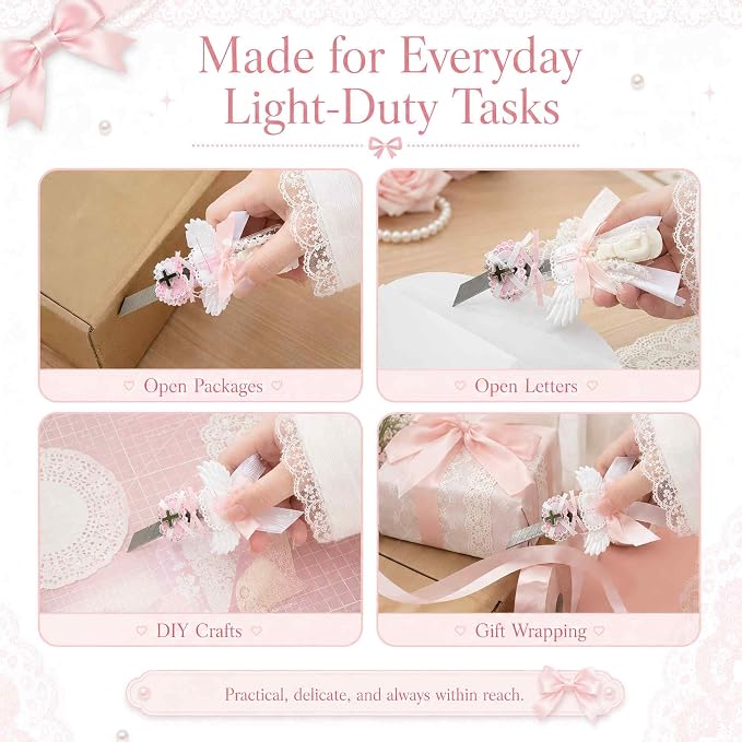 Cute Box Opener Cutter, Package Opener, Small Plastic Box Cutter Retractable, Snap off Utility Paper Exacto Knife, Kawaii Desk Office Home Aesthetic Accessories Essentials, Stationery Craft Supplies