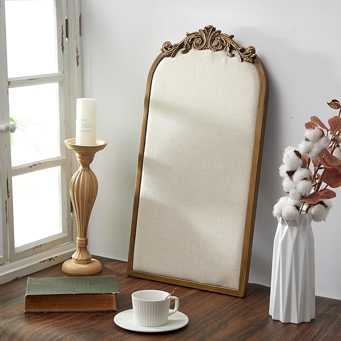 Vintage Framed Pin Board Linen Display Bulletin Board Large Ornate Fabric Picture Photo Pinboard Memo Decorative Prayer Pinboard Ornate for Wall Gift(Arch,13" X 25",Vintage Golden)