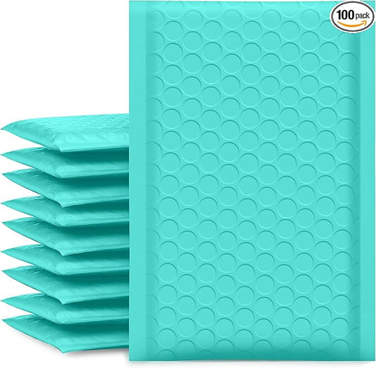 UCGOU Bubble Mailers 4x8 Inch Teal 100 Pack Poly Padded Envelopes Small Business Mailing Packages Opaque Self Seal Boutique Shipping Bags Bubble Mailer