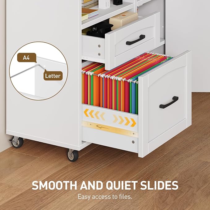 Lateral File Cabinet 2 Drawers, Filing Cabinets for Home Office | Rolling Office Storage Cabinet with Drawers, Fits A4/Letter-Sized Files, Printer Stand with Storage, Modern, White and Walnut