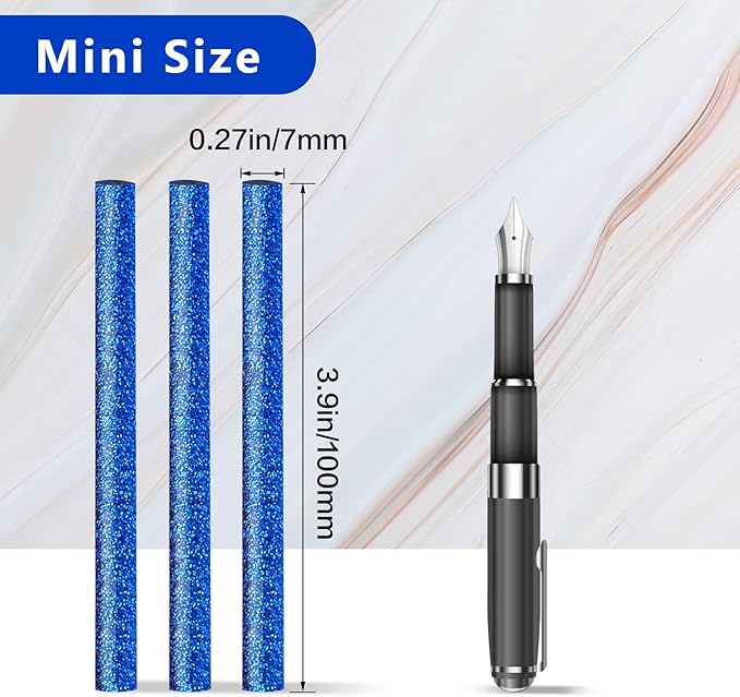 Manarty Glitter Sapphire Blue Hot Glue Stick, 48 PCS 0.27" Dia x 4" Long Mini Hot Melt Glue Sticks Colored, Adhesive EVA Glue Sticks for Sealing Repairing Stamp DIY Art Handmade Car Craft Decoration