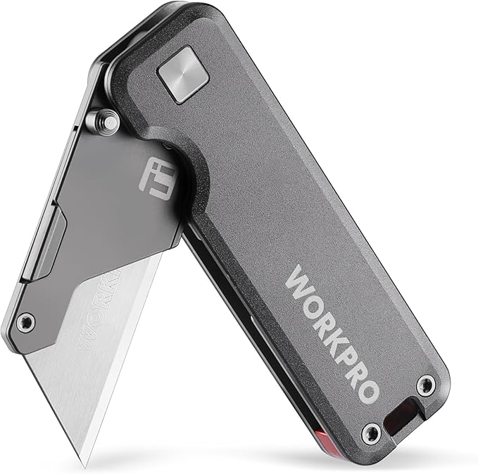 WORKPRO Premium Titanium Utility Knife, CNC Unibody, Lightweight Aluminium Handle Folding Box Cutter, Quick Change Blade Razor Knife,Ideal Gifts for Men Women, with 10 Extra Blades