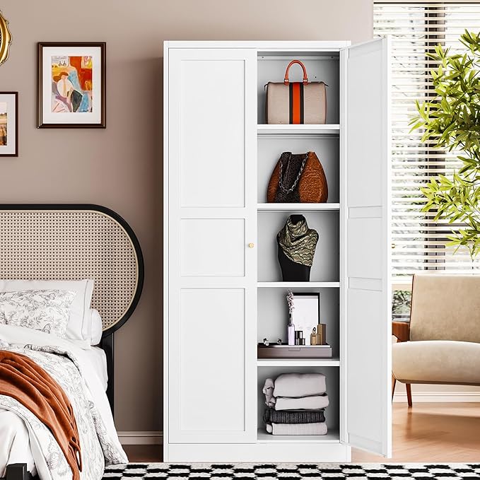 Letaya White Storage Cabinet with Adjustable Shelves-Metal Home Kitchen Pantry Cabinets with Doors,Organization Locker for Cupboard/Bedroom/Dining/Living/Bathroom/Office/Garage Room