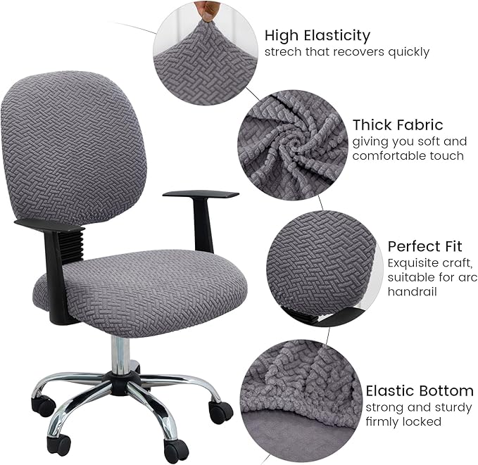 MIFXIN Computer Office Chair Cover Stretch Elastic Slipcover 2 Piece Stretchable Jacquard Computer Chair Seat Covers Furniture Protector for Office Home, Only Covers, NO Chair (Grey)