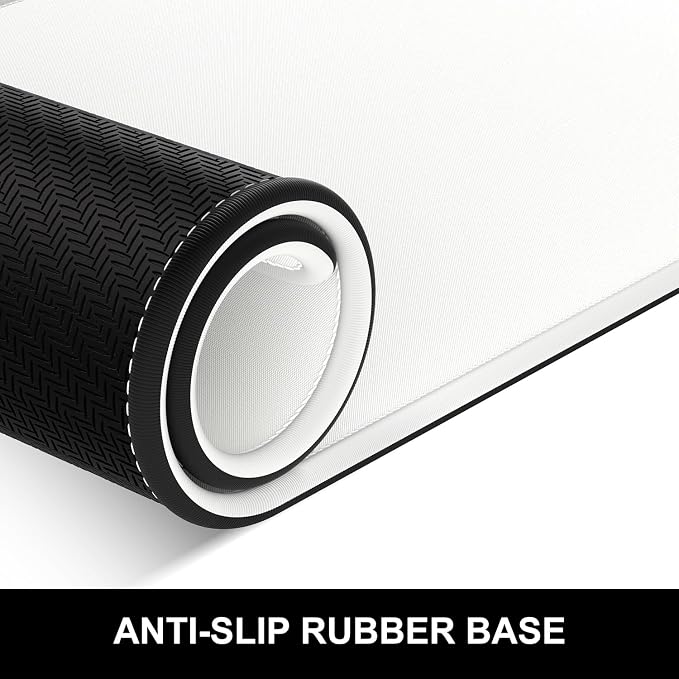 Hsurbtra Desk Pad, 32" x 16" Premium-Textured Desk Mat, Stitched Edge Anti-Slip Waterproof Rubber Mouse Pad, L Extended Computer Mat for Office Gaming Laptop Keyboard Ivory White