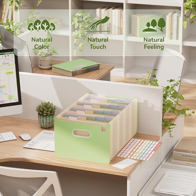 EcoStash 26 Pockets Accordion File Organizer, Upright&Open Top | Wheat Straw, 100% BPA Free, A-Z Bill Receipt Organizer, Letter/A4 Size for School Home Office Hospital - Mint Green