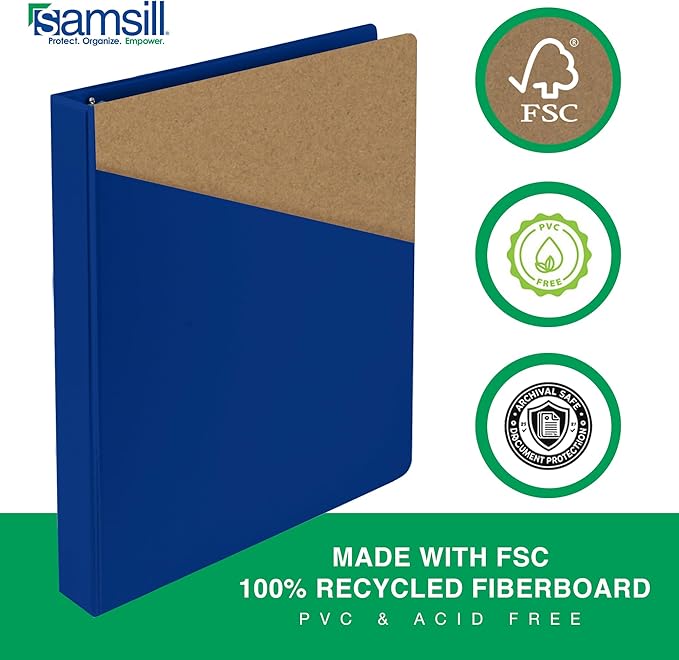 Samsill 2 Inch Document Storage Binder, Made in USA, FSC 100% Recycled Chipboard, Round Ring, 3 Ring Binder, Navy (Pack of 12)