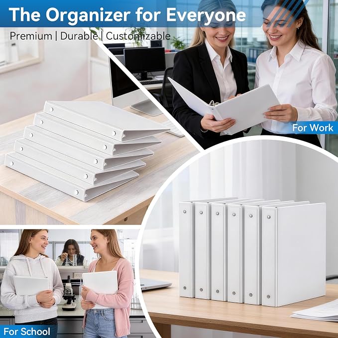 SUIN Bulk 12 Pack 1-inch 3 Ring Binders -Durable 1'' Binders with Roung Ring Binder, Large 200 Sheet Capacity, Fit 8.5" x 11" US Letter Size Paper, White (1'' White - 12 Packs)