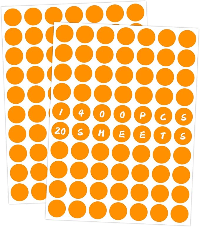 1400 PCS Orange Circle Dot Stickers 3/4" Round Coding Label | Used for manual labor in kindergartens, garage yard price sales, organizing activity color groups,marking spice bottles