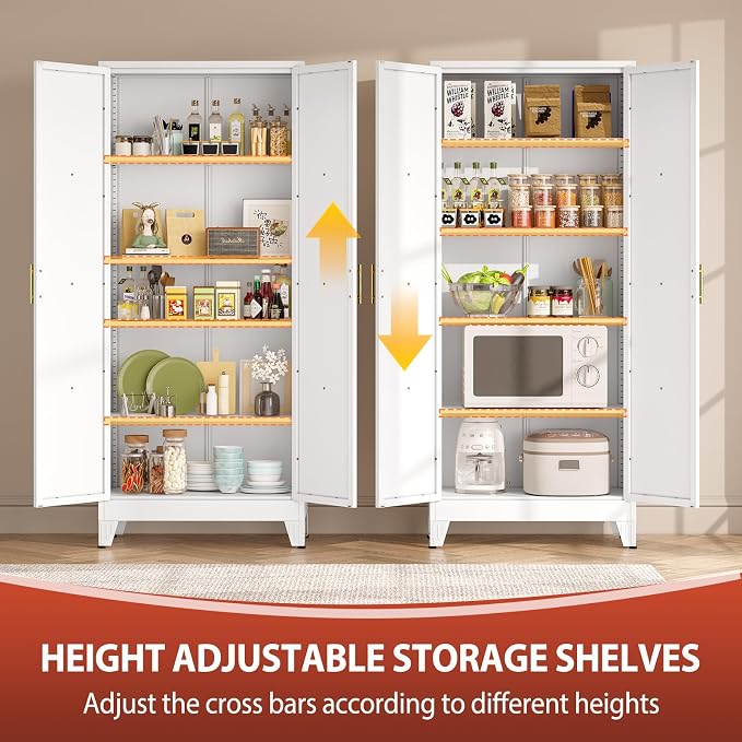 PAOFIN 71" H Kitchen Storage Cabinet with Doors | Freestanding Pantry Cabinet,Farmhouse Food Storage Cabinets,Tall Cabinets for Kitchen, Dining Room, Living Room(White)