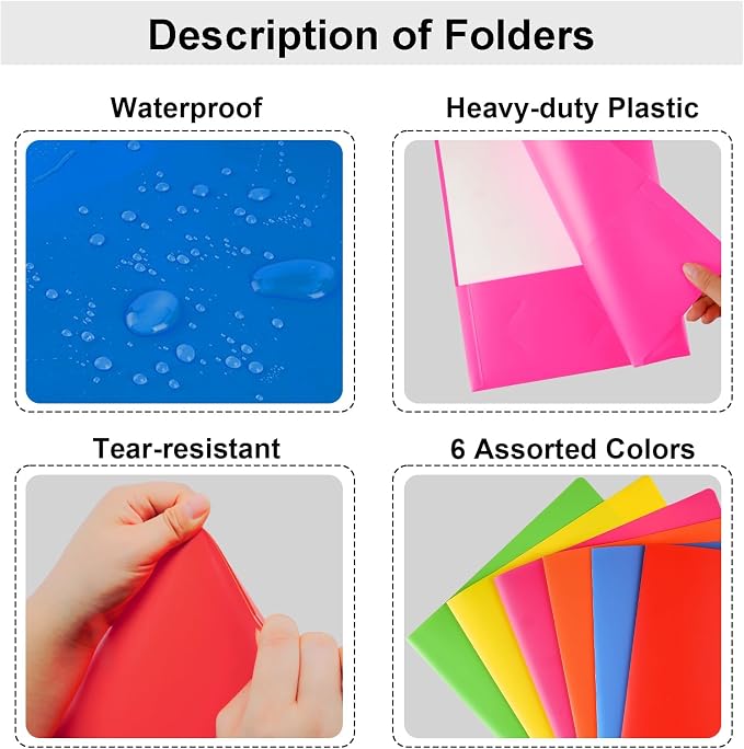 Plastic Folders with Pockets, 2 Pocket Folders Fit Letter Size Paper, Heavy Duty Paper File Folder with Business Card Holder for School Office Home Business (18 Pack, Assorted Colors) | Heavy Duty, Paper, File Folder, Business Card Holder, for School, ...