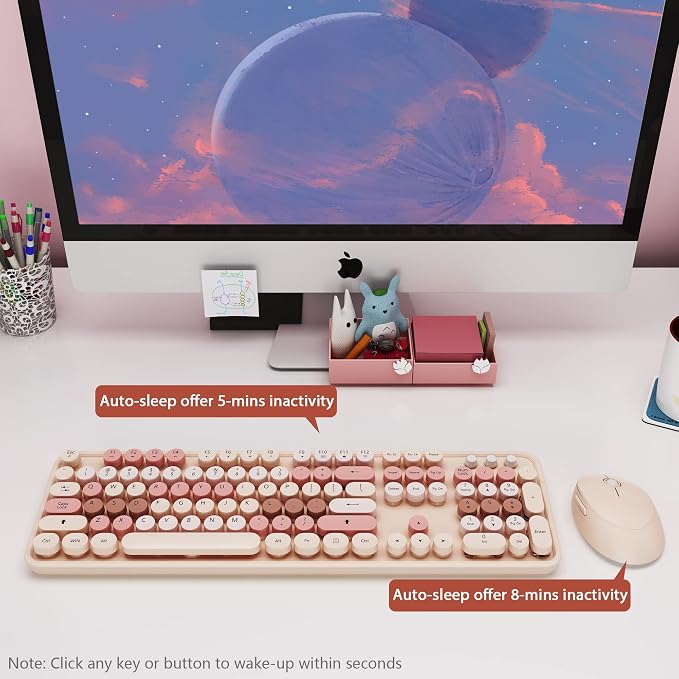 Wireless Keyboard and Mouse Cute Retro Typewriter for PC | Full Size With Number Pad & Mouse,Compatible With All Windows,Ideal For Windows,1600DPI,Computer, PC, Notebook, Laptop