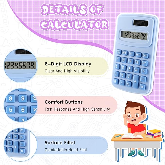 LEIFIDE 24 Pack Pocket Calculator Small Bulk Basic 4 Function Calculator 8 Digit Display Battery Powered for Desktop Home Office School Student Kids (Multicolor)