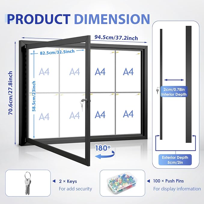 SWANCROWN 37x28 in Outdoor Bulletin Board Wall Display Case, Black Frame | Enclosed, Weatherproof, Shatter Resistant, Grey Felt, Black Aluminum Frame, Notice Board for Office School Business Community
