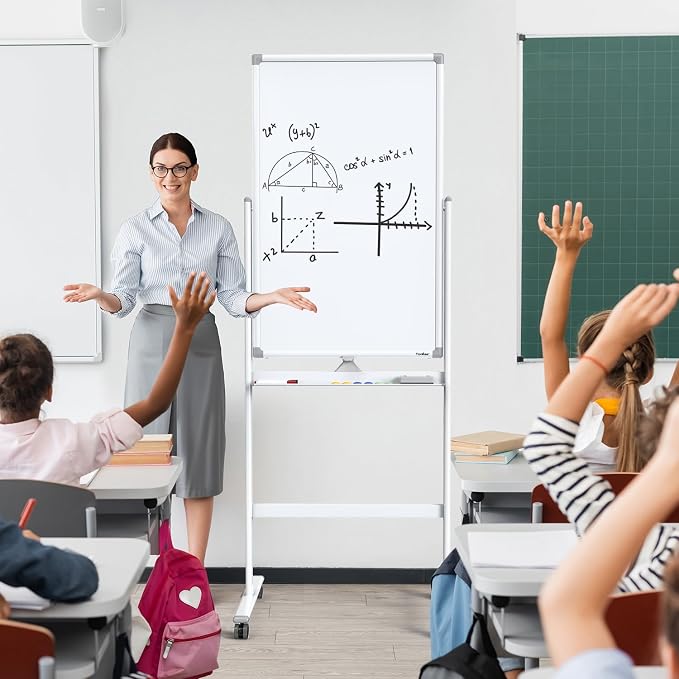 Rolling Whiteboard 40”x24” Standing White Board Dry Erase Board on Wheels | Height Adjustable, Magnetic Surface, Dry Erase, With Stand, Ideal for Classroom, Office, School, Home, Homeschooling, Teacher