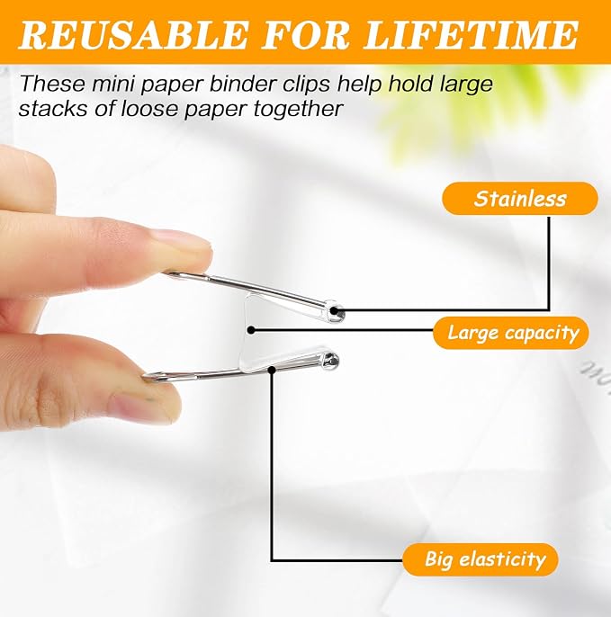Jetec 200 Pack 1in/25mm White Metal Binder Clips Bulk Medium Reusable Fold Back Binder Clips Paper Clamps Spring Steel Sturdy for Home Office School Supplies