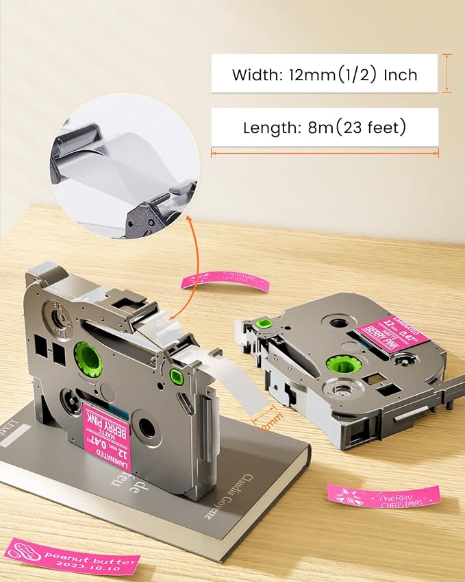 Pink Label Maker Tape Replacement for Brother P-Touch Label Tape TZe-MQP35 | White on Berry Pink TZ 12mm 0.47 Laminated Matte for Ptouch PT-D210 D220 H100 H103w H110 D400 D600, 12mmx 8m 26.2ft, 3 Pack