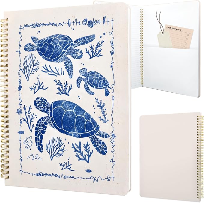 Cute Spiral Notebook journal A4 Aesthetic Pretty Design for Women Girls Kawaii with Pocket, 8.5 x 11 inch, Lined, Turtle