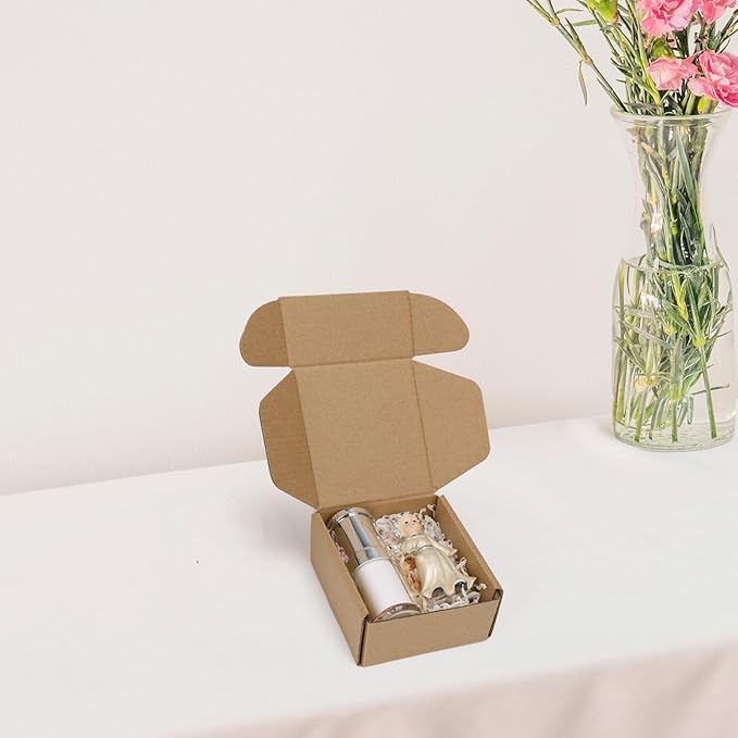 4x4x2 Shipping Boxes Set of 6, Small Cardboard Boxes for Packaging, Brown Mailing for Small Business