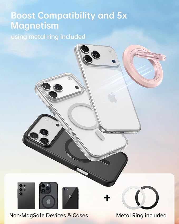 SYNCWIRE Magnetic Phone Ring Holder, for MagSafe Phone Grip Stand Kickstand | 360° Rotation, Double-Sided Magnet, Cell Phone Grip Finger Holder, for iPhone 17 16 15 14 13 12 Pro Max, MagSafe Accessories