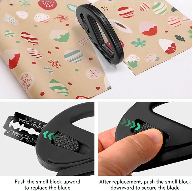 3 Pack Wrapping Paper Cutter & 10 Replaceable Blades, Safety Sliding Gift Wrap Cutter, Effortless Utility Cutting Tool for Christmas, Holidays, Birthdays, Window Tint, Car Wrap, Craft Making