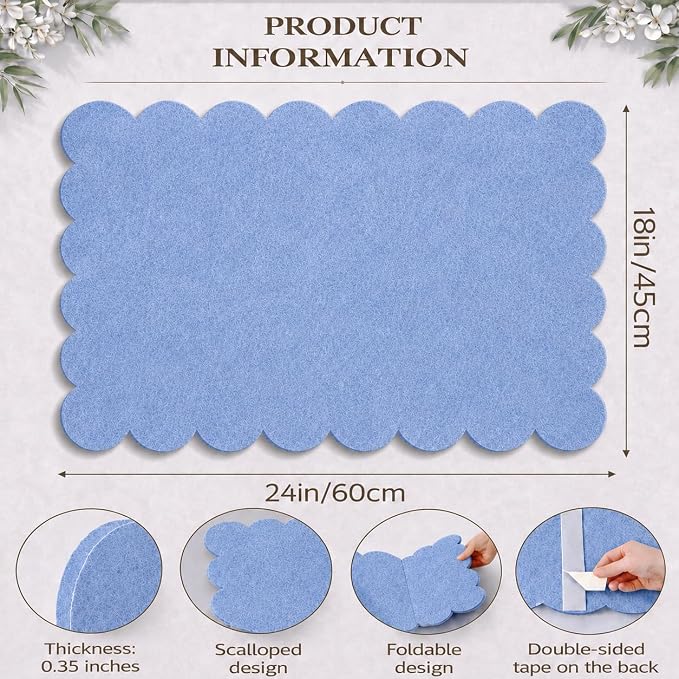 Scalloped Felt Bulletin Board 24 x 18 Inches (Blue Gray) | , Cute Decorative Pin Board for Dorm Room Decor, Small Vision Board & Photo Display for Bedroom or Study