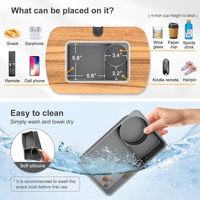 Tablet Pillow Stand for Lap Use,Adjustable iPad Holder with Snack Bowl,360° Rotating Clip for 4.7-13" Kindle,Phone,Tablet.Ideal for Hands-Free Reading and Relaxation on Bed,Couch,Recliner,Gray