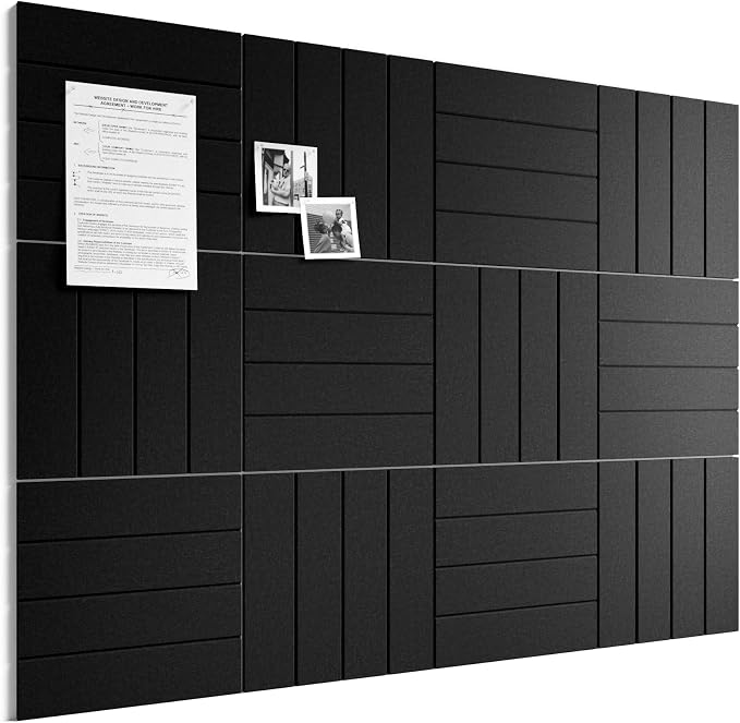 Bumusty 48" x 36" Large Cork Board Alternative, Black | 12-Pack Felt Bulletin Board Tiles, 60 Adhesive Tabs, 30 Pushpins, Home, Office, Classroom, Vision Board