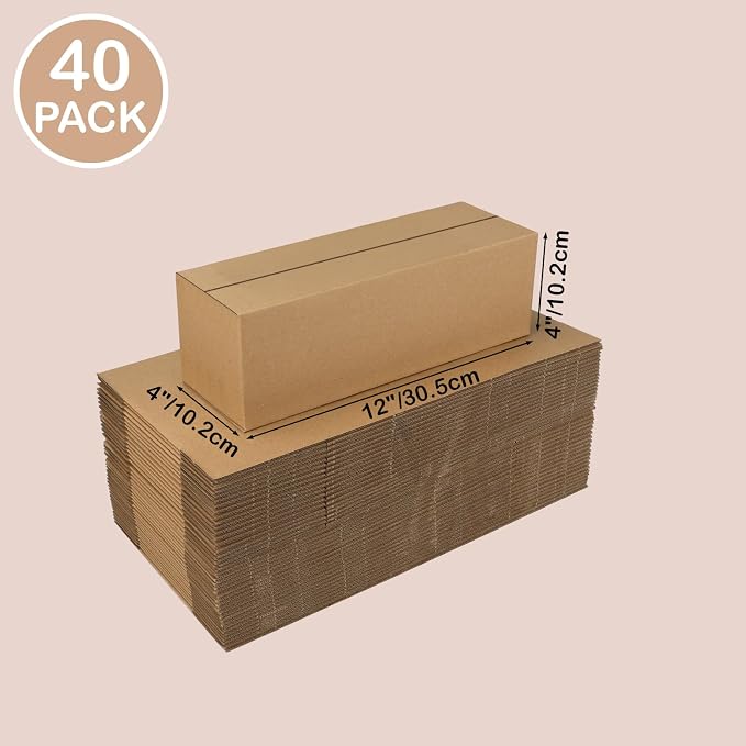 EdenseeLake 40 Pack 12x4x4 inches Shipping Boxes Small Cardboard Boxes for Packing, Moving, Mailing, Brown
