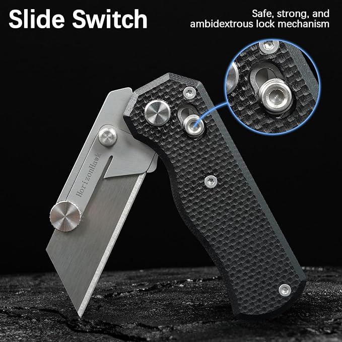 folding Utility Knife with clip and G10 Handle, Stainless Steel Blade