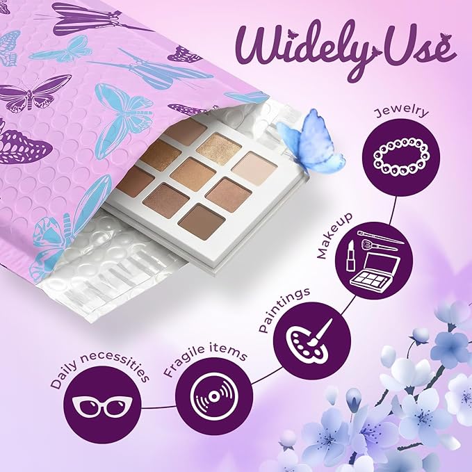 Fuxury Bubble Mailers 6x10" Pinkish-Purple Padded Envelopes 600 Pack with Blue-Purple Butterfly Special Design Padded Mailers Waterproof Bubble Envelopes for small business Jewelry Makeup Supplies #0