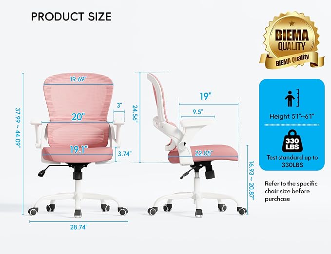 TRALT Office Chair - Ergonomic Office Chair with Back Support for Adults | Home Office Desk Chair with Lumbar Support - Ergonomic Mesh Chairs 330 lb Wide Seat for Work, Study, Office, Gaming(Pink)