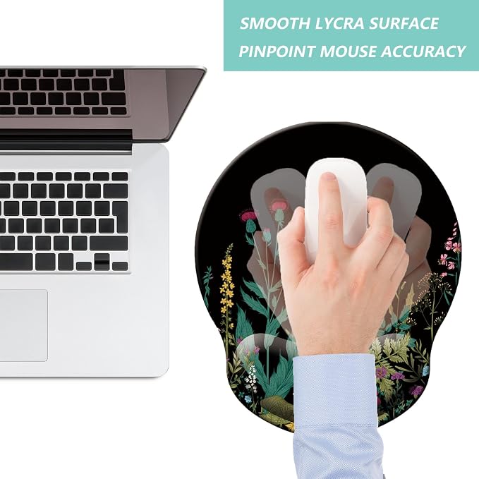 Mouse Pad with Wrist Support, Ergonomic Mouse Pad with Memory Foam Wrist Rest Cushion, Non-Slip Rubber Base Gaming Mice Pad for Home Office Computer Laptop, Flowers Grass