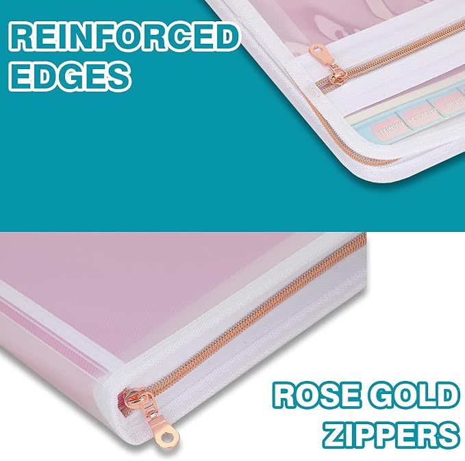 H4D Accordion File Organizer, 13 Pocket Expanding File Folder, Pink | Zippered, Front Clear Pouch, Letter Size Paper, A4 Paper, Fit for Documents