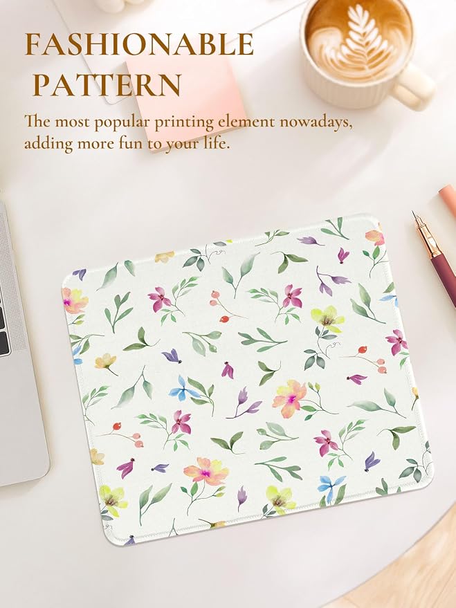 Colorful Cute Flowers Mouse Pad, Waterproof Aesthetics Leaf Mouse Pads Design, Non-Slip Rubber Base Computer Simple Funny Mousepad,Small Mouse Mat Desk Accessories Office Supplies