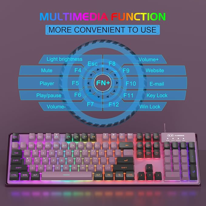 Gaming Keyboard and Mouse Combo, K1 RGB LED Backlit Keyboard with 104 Key Computer PC Gaming Keyboard for PC/Laptop (Blackcurrant)