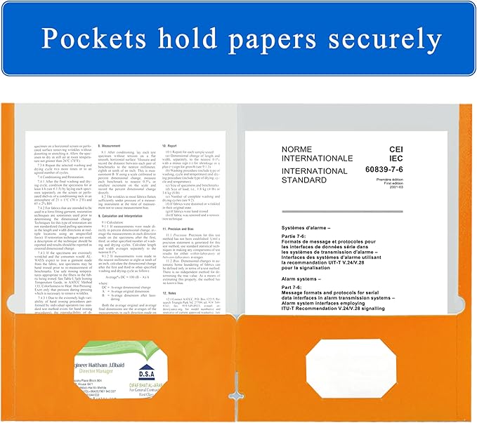 Zzrywuty File Folders with Pockets Letter Size,50-Pack Paper Folders with Card Slot,Orange Two Pocket Folders for School Students,Businessmen,Home and Office Workers