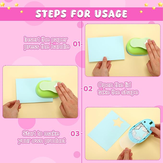 Zonon 5 Pieces 2" / 1.5" / 1" / 5/8" / 3/8" Star Shaped Punch Scrapbook Paper Cutter Crafts Puncher Handmade Craft Hole Punch for Office Supplies, Card Making, DIY Albums Photos(Star)