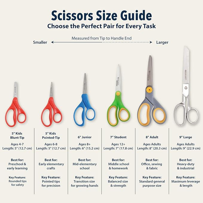 Westcott 12-Pack 6” Kids Scissors Scissors for Students Ages 8+, for School and Craft Projects, Back to School Supplies for Big Kids, Soft-Touch Handles in Assorted Colors.