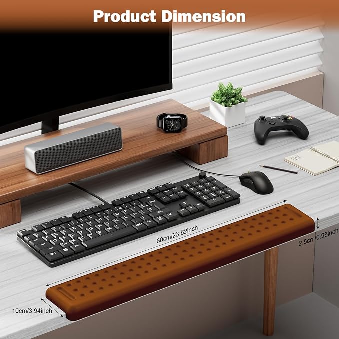Leolee L-Shaped Desk Long Wrist Rest Elbow 60CM, Brown Arm Rest for Desk | Memory Foam, Non-Slip Base, Ergonomic Desk Edge Cushion, Wrist Support for Computer Keyboard, Typing, Office, Home