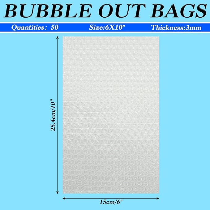 50Pack 6x10" Clear Bubble Out Bags, Double-Wall Cushioned Pouch for Packing | Double-Wall Shockproof Bubble Cushioning,Lightweight Durable,Ideal for Shipping,Moving Fragile Small Items Storage