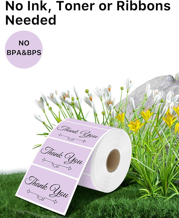 iEager 3" x 2" Thermal Labels, Rectangle Thermal Printer Stickers, Self-Adhesive Durable Sticker with Perforation Line, 500 Labels/Roll, Purple
