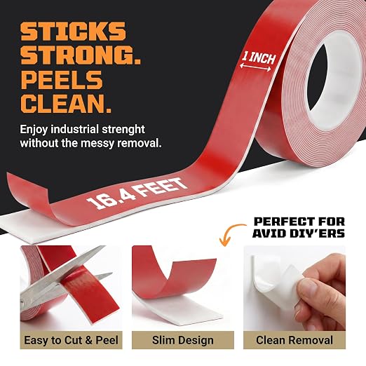 TOOLTROOPERS Wall-Safe Double-Sided Mounting Tape - Heavy-Duty 2-Sided Adhesive Tape - Damage-Free Removal, No Residue - Easy-Peel Liner for Home, Office, DIY, Posters & Signs – 16.4 ft Roll (White)