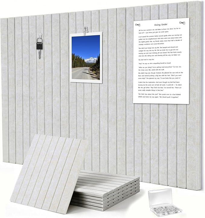 0.47" Thick Felt Pin Board 36"x24" Large Cork Board Alternative 6 Pack 11.81"x11.81"Felt Bulletin Board Wall Tiles Notice Board with 30 Pushpins for Home Office School(Fine-Light Camel)